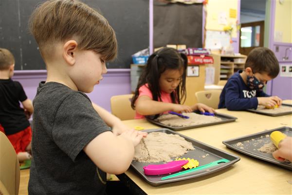 students working at a table